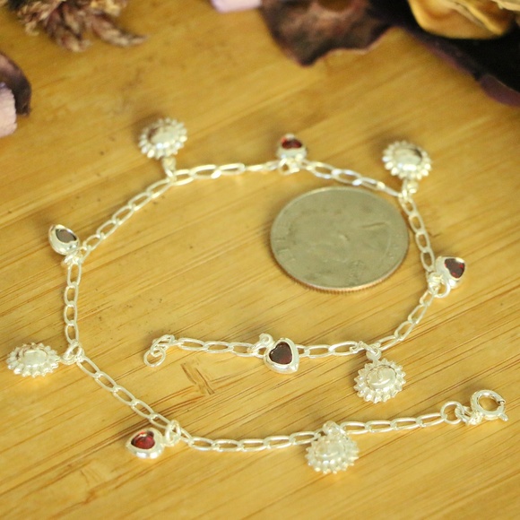 925 Sterling Silver Red Cubic Zirconia ♥️ Anklets - Picture 2 of 7